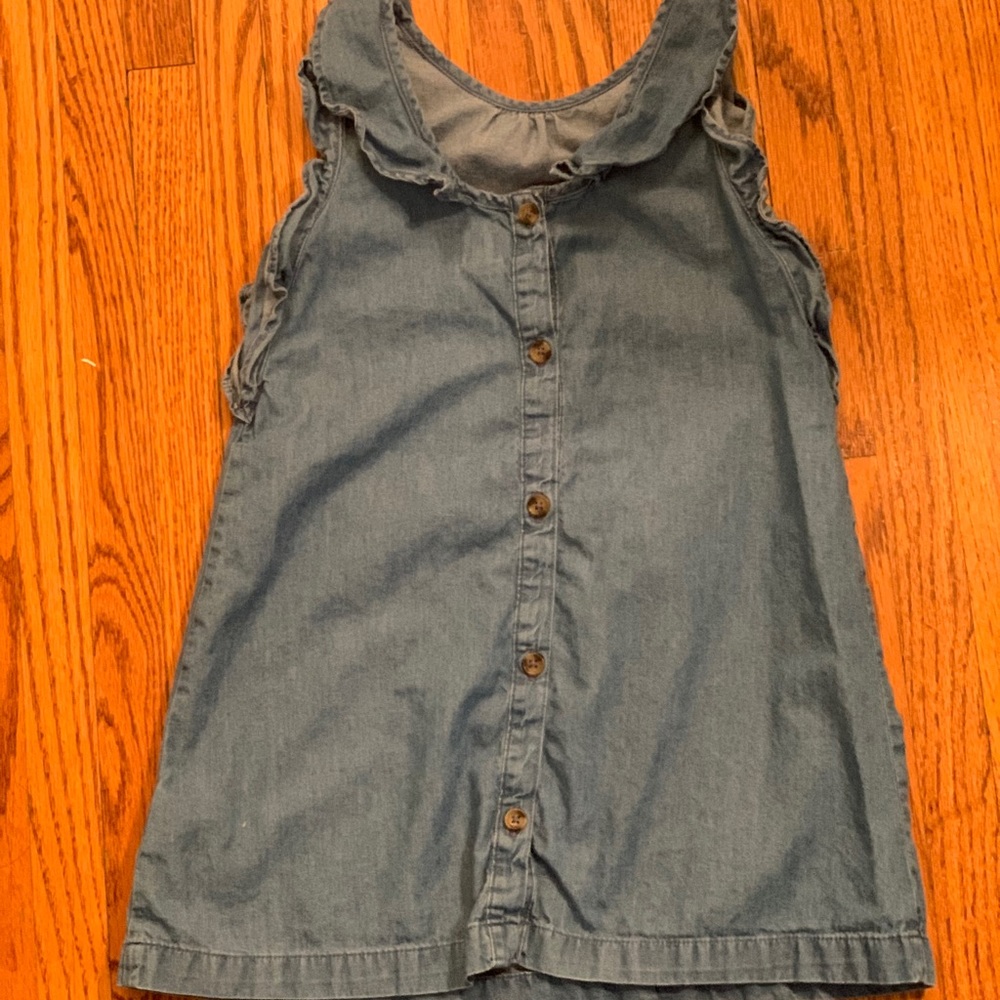 Denim sleeveless dress with ruffles 4T